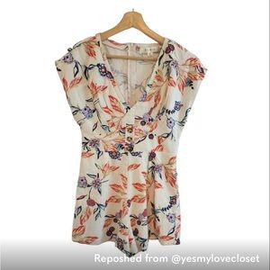 Row A Romper Womens Size M Linen Blend Floral V-neck Spring Summer